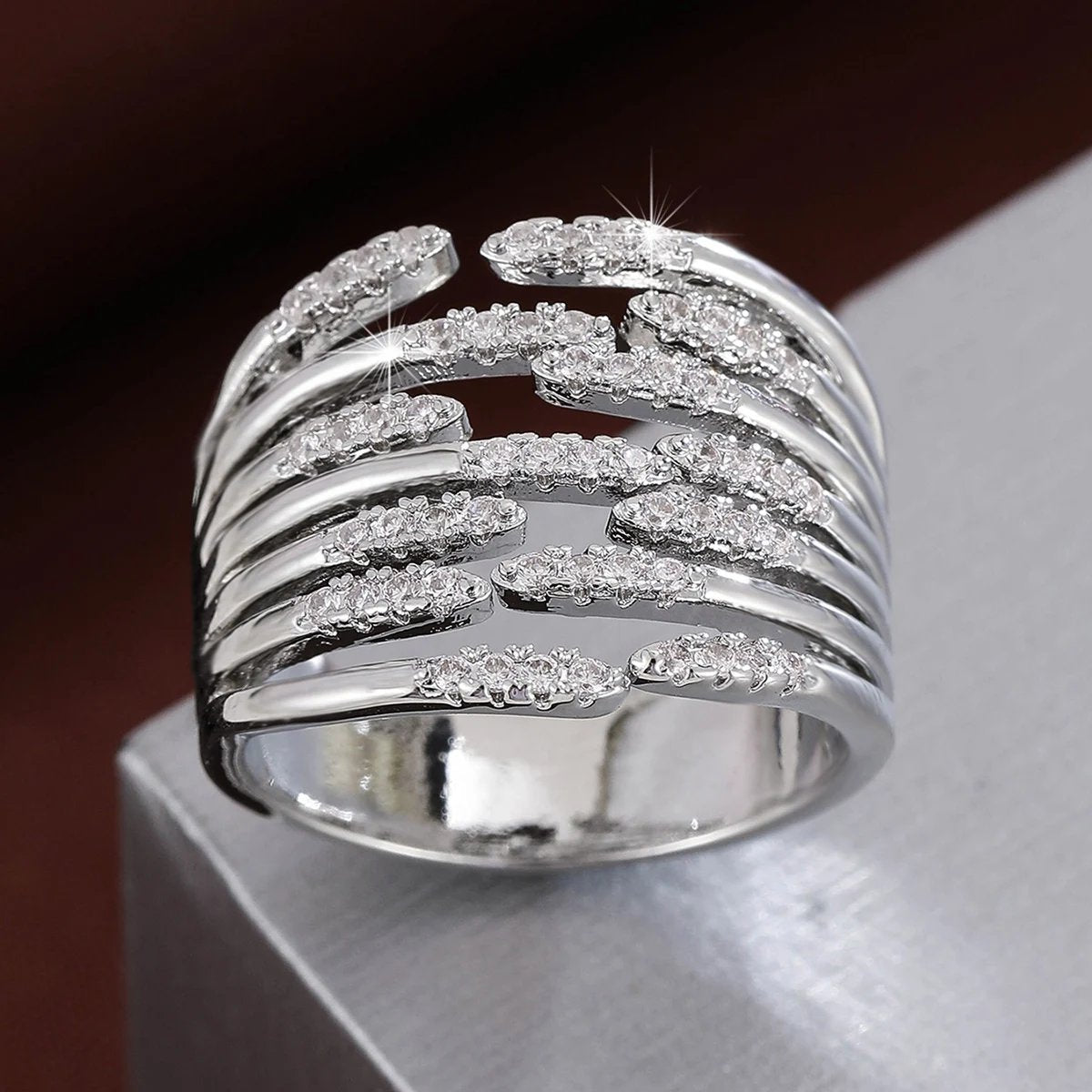 Elegant Crystal Multi Layer Ring