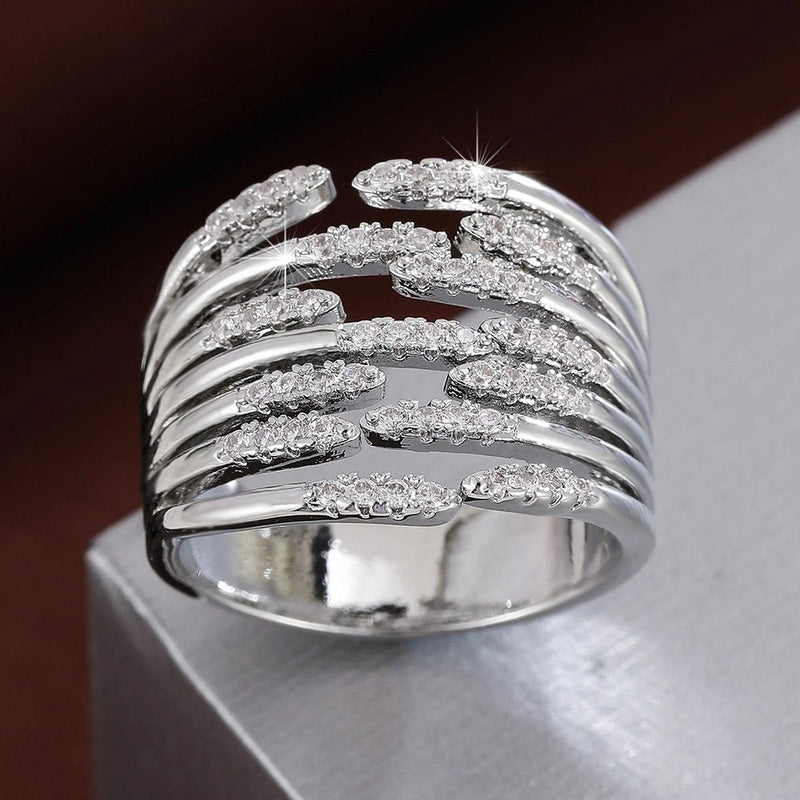Elegant Crystal Multi Layer Ring