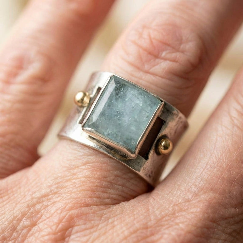 Vintage Green Square Moonstone Ring