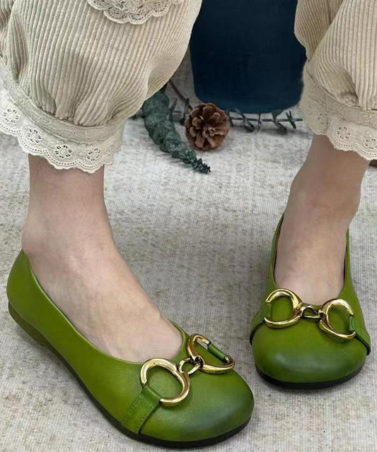Green Cowhide Leather Splicing Sequined Flat Feet Shoes