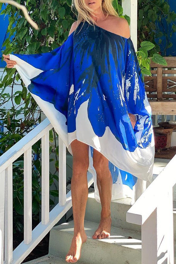 Unique Printed One Shoulder Cover Up Maxi Dress