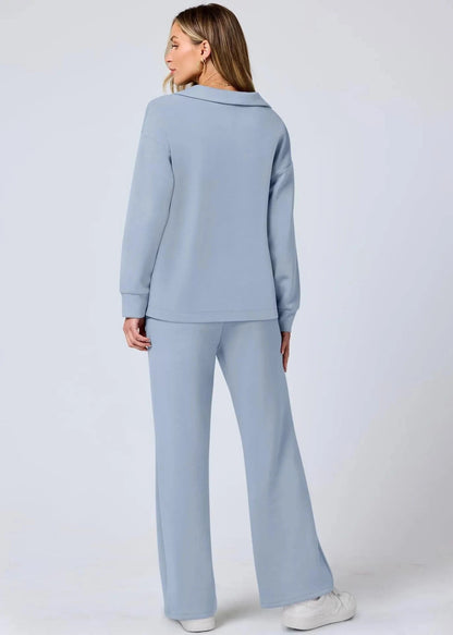 Relaxed Collar Pullover & Wide-leg Pants Set