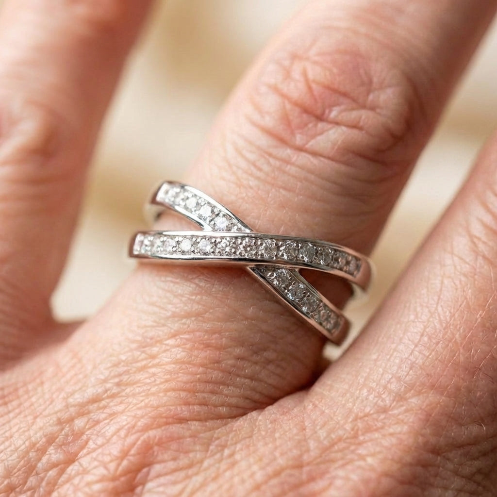 Classic Stacking Crossed Zircon Ring