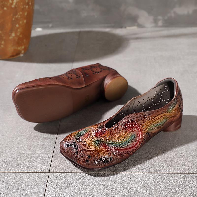 Chocolate Hollow Out Flat Embossed Shoes for