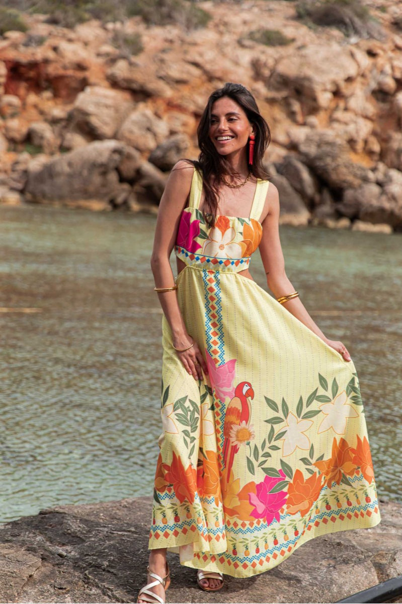 Print Cutout Tie Maxi Dress