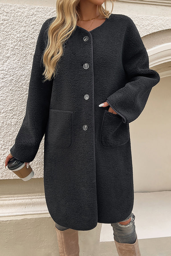 Color Cardigan Buttoned Pocket Mid-length Coat