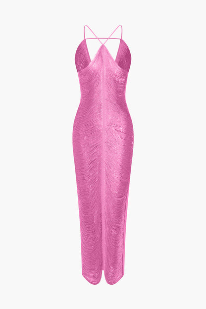 Classic Fringe Cut Out Slit Midi Dress