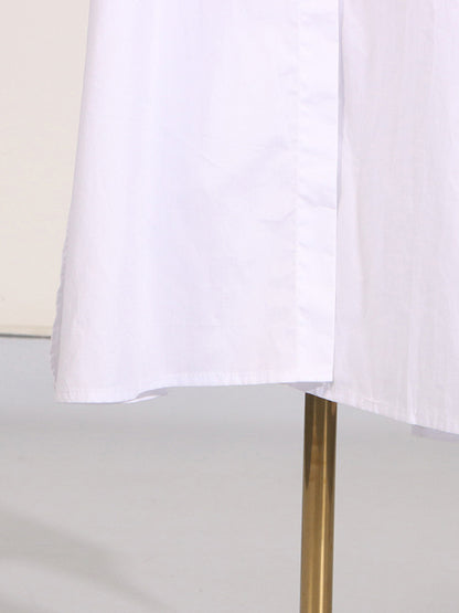 Long Sleeves Loose See-through Color Split-joint Split-side Lapel Maxi Dresses Shirt Dress