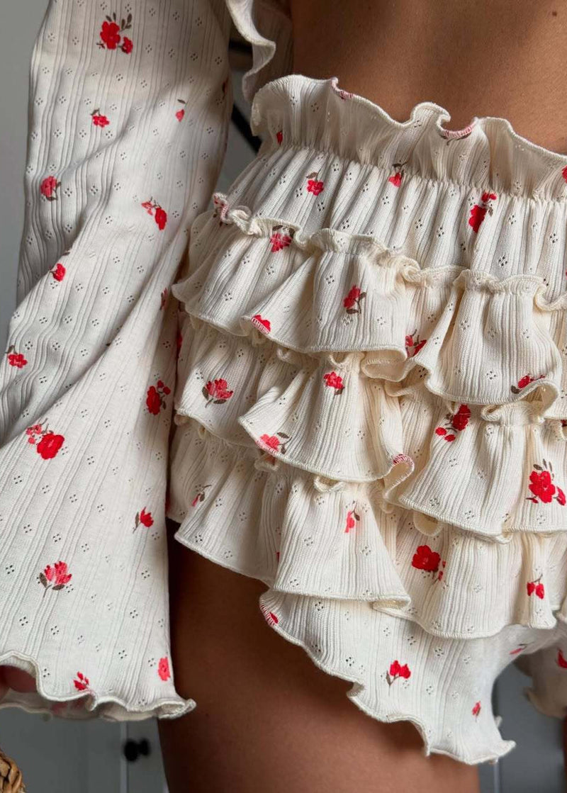 Whirl - Ruffle Two-piece Set With Tie Front Crop Top