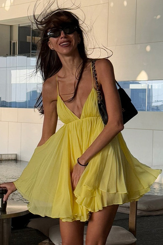 Loose Flowy High Waist V Neck Cami Mini Dress