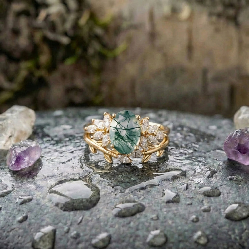 Elegant Moss Agate Ring
