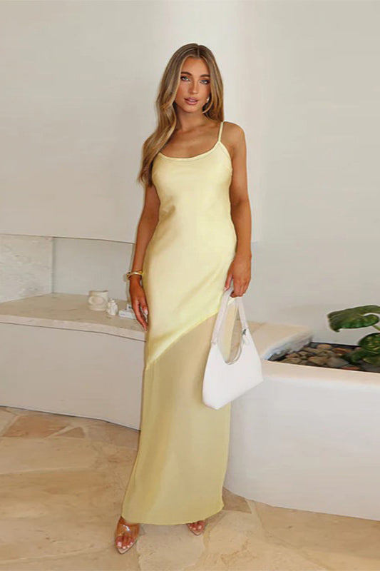 Fitted Satin Mesh Cami Maxi Dress
