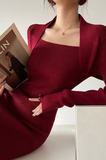 Knitted Square Neck Slim Maxi Dress