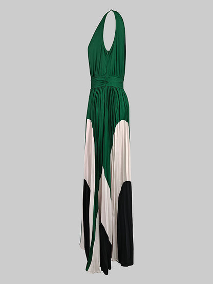 Sleeveless Asymmetric Pleated Printed One-shoulder Maxi Dresses