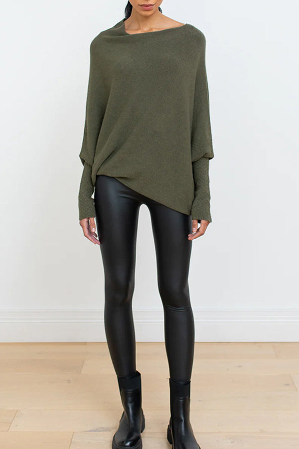 Color Round Neck Long Sleeve Loose Knitted Sweater