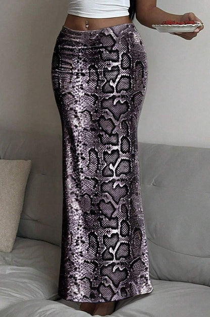 Low Rise Printed Maxi Skirt
