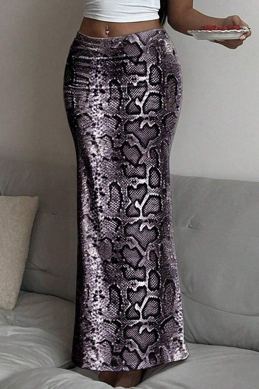 Low Rise Printed Maxi Skirt