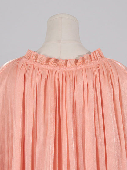 High-low Loose Pleated Split-joint Stand Collar Mini Dresses