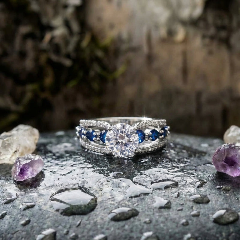 Elegant Sapphire Zircon Ring