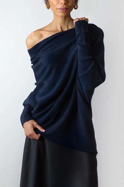 Color Round Neck Long Sleeve Loose Knitted Sweater