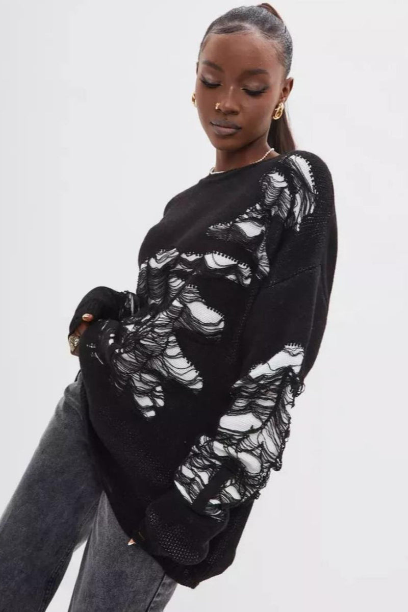 Distressed Long Sleeve Blouse