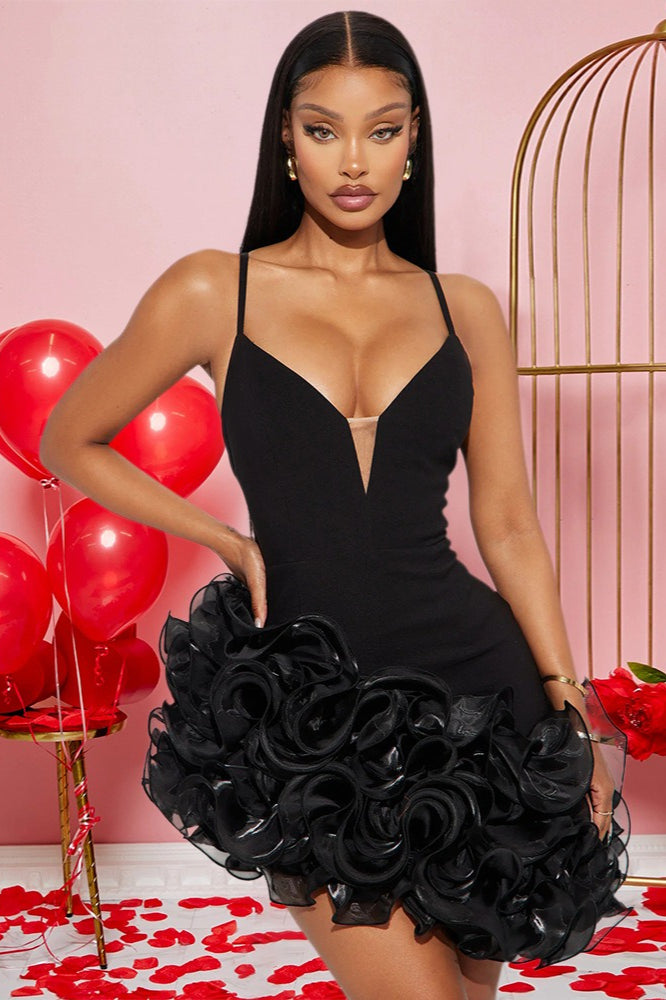 Spaghetti Strap Ruffled Asymmetric Mini Dress