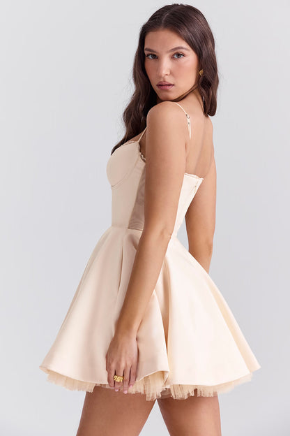 Cream Tulle Mini Dress
