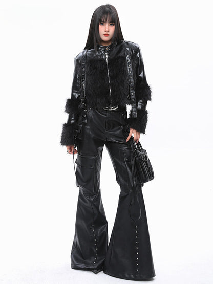 Lautaro Soft Black Baggy Pu Leather Cargo Pants for