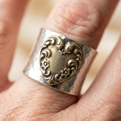 Vintage Silver Golden Heart Ring