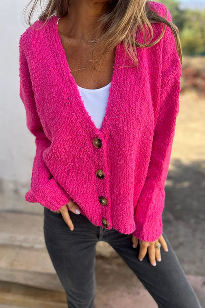 Color V-neck Long-sleeved Fashionable Knitted Cardigan
