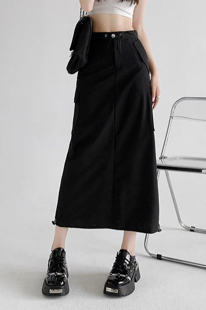 A-line Gray Cargo High Slit Skirt