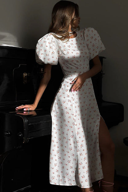 Puff Sleeve Backless Maxi Dress