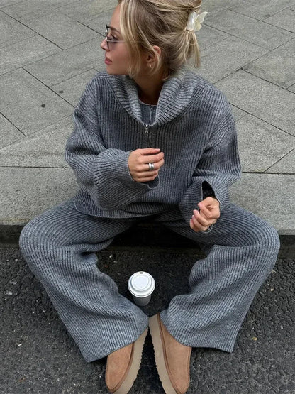 Color Half Zip Sweater Matching Set