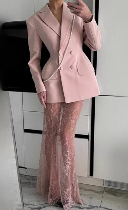 Blazer Lace Skirt Two Piece Set