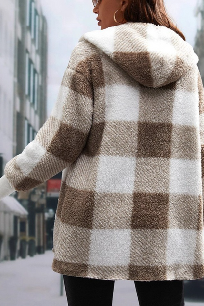 Loose Plaid Color Block Knit Cardigan Coat