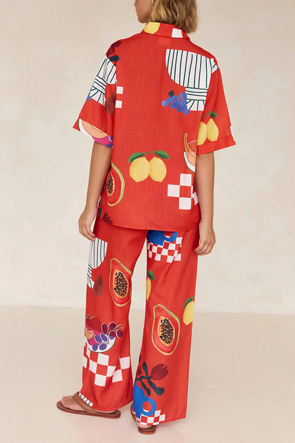 Unique Printed Shirt and Elastic Waist Pants Set