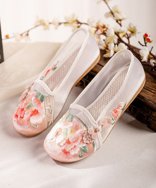 Pink Flat Shoes for Splicing Tulle Embroideried