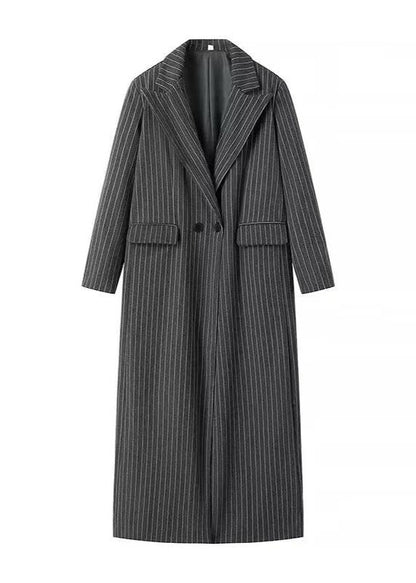 Pinstripe Long Woolen Coat - and Minimalist