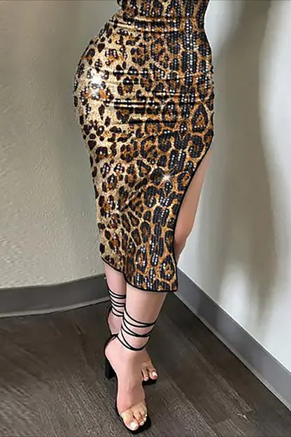 Leopard Print Bodycon Backless Spaghetti Strap Midi Dress