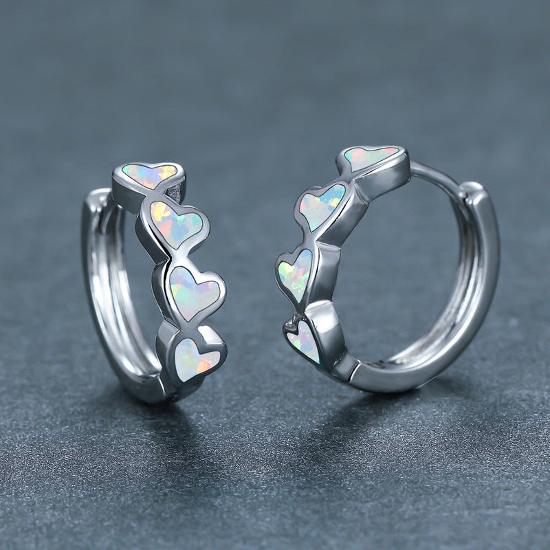 Romantic Opal Heart Earrings