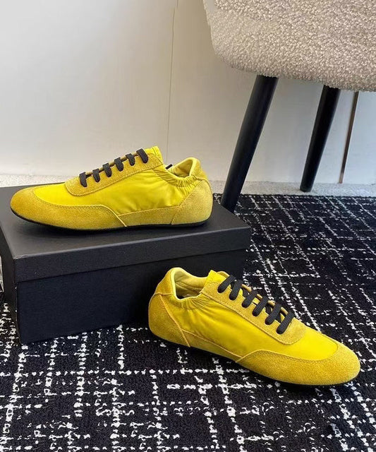 New Yellow Sport Flats Suede Diy Lace Up