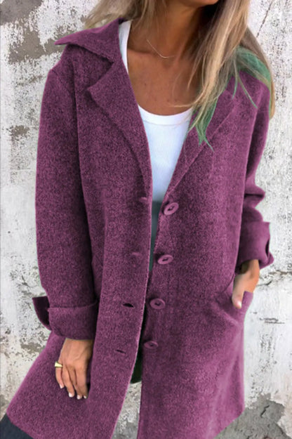 Color Lapel Pocket Single Breasted Midi Coat