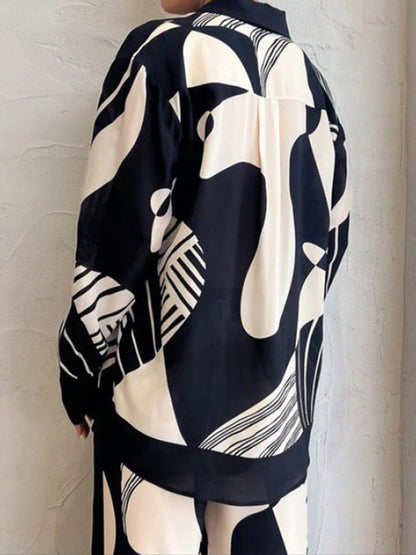 Graffiti Print Loose Wide Leg Pants Set