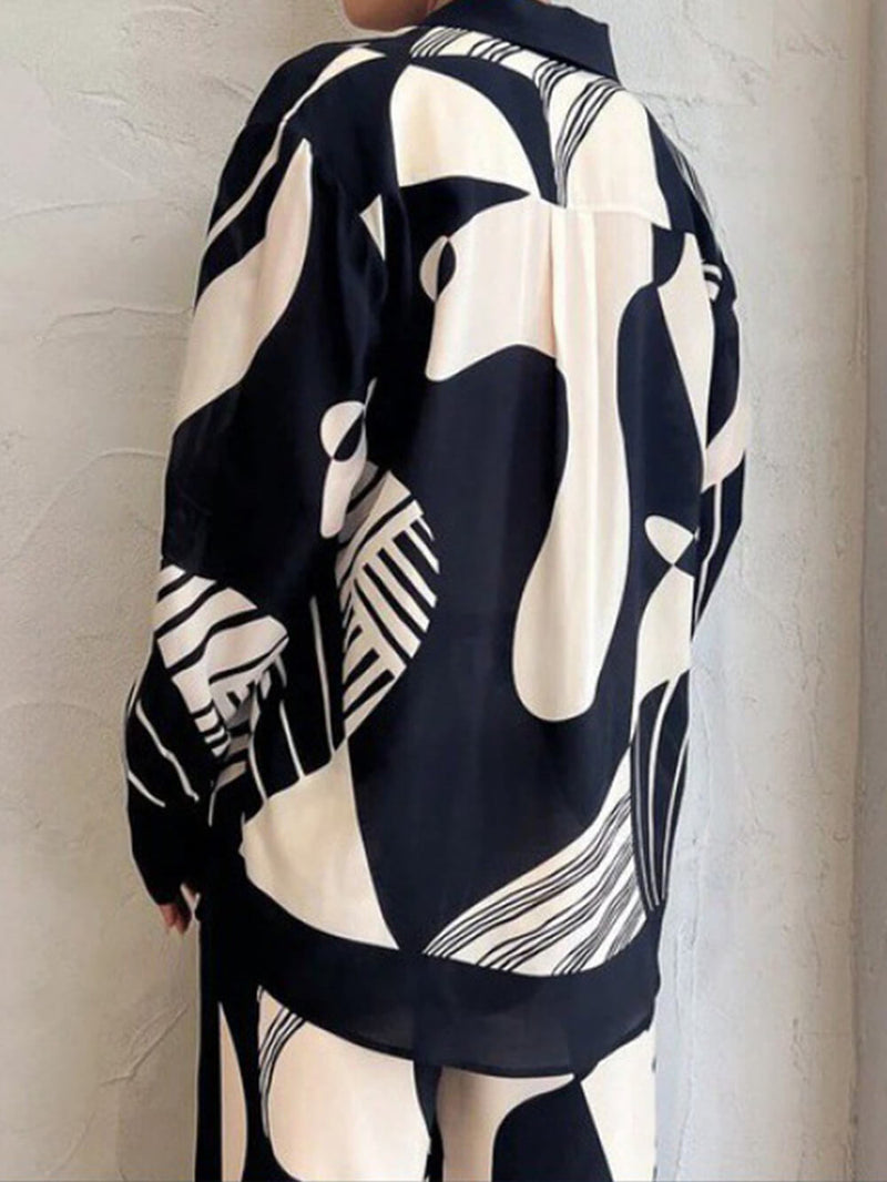 Graffiti Print Loose Wide Leg Pants Set