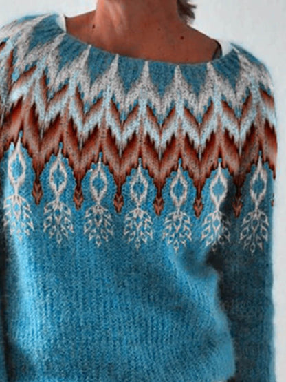 Round Neck Color Block Loose Pullover Sweater