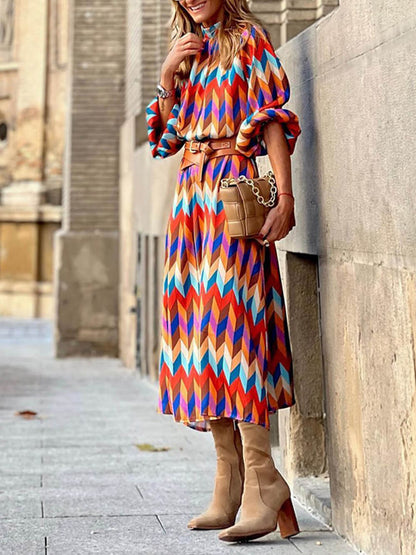 Stand Collar Midi Length Dress