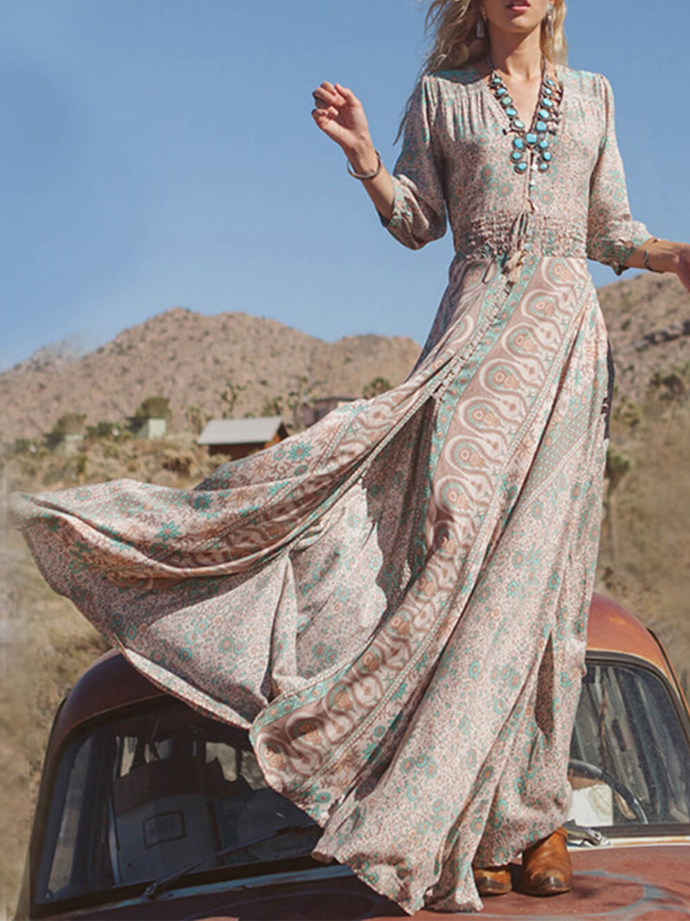 V-neck Chiffon Maxi Dress