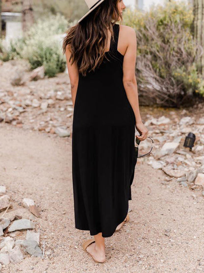 Halter Light Blue Midi Dress With Pocket