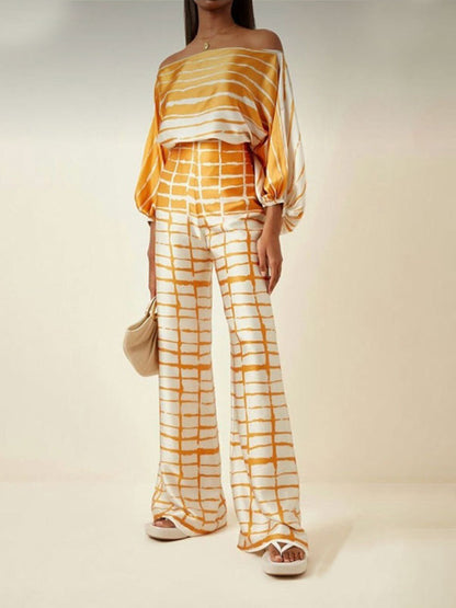 Satin Hot Off-shoulder Top Pants Set