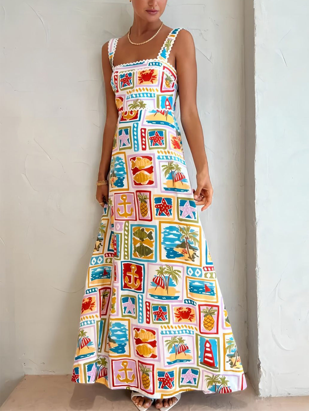 Graffiti Strap Tube Top Lace Maxi Dress